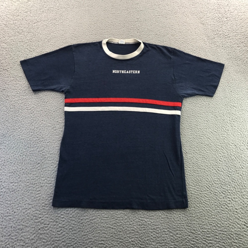 Vtg Champion T Shirt Men L Blue Northeastern Huskies Fade Single Stitch USA Made
